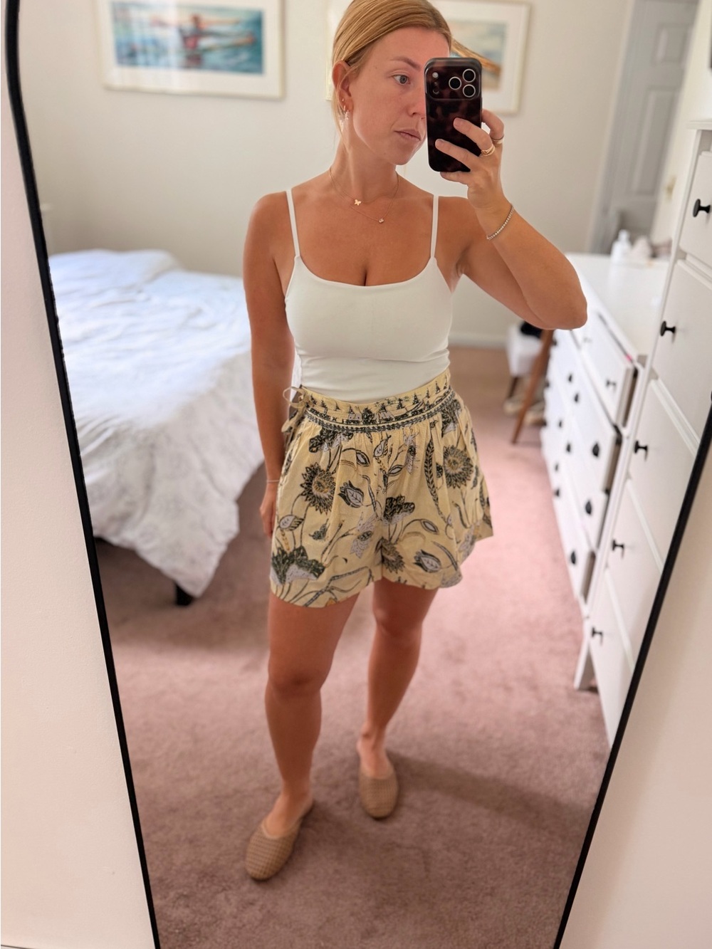 Ulla Johnson Yellow Floral Tie-Waist Shorts
